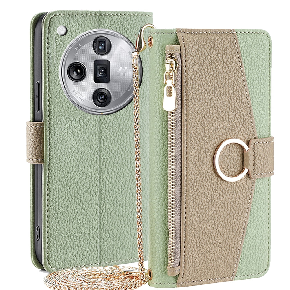 OPPO Find X7 Ultra 5G Crossbody Phone Case with Litchi Texture Leather, Adjustable Kickstand, Card Slots, Zipper Purse, Makeup Mirror, and TPU Protection