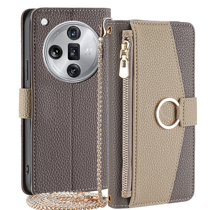 OPPO Find X7 Ultra 5G Crossbody Phone Case with Litchi Texture Leather, Adjustable Kickstand, Card Slots, Zipper Purse, Makeup Mirror, and TPU Protection