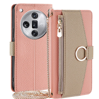 OPPO Find X7 Ultra 5G Crossbody Phone Case with Litchi Texture Leather, Adjustable Kickstand, Card Slots, Zipper Purse, Makeup Mirror, and TPU Protection