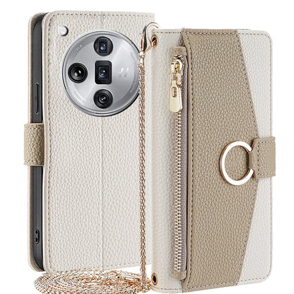 OPPO Find X7 Ultra 5G Crossbody Phone Case with Litchi Texture Leather, Adjustable Kickstand, Card Slots, Zipper Purse, Makeup Mirror, and TPU Protection