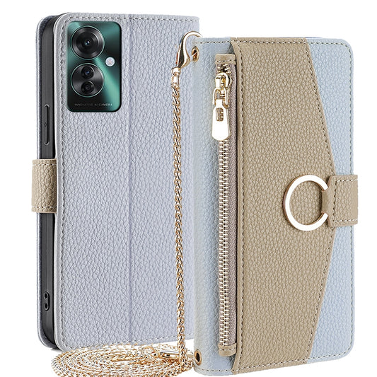 OPPO Reno11 F 5G Crossbody Phone Case with Litchi Texture Leather, Adjustable Kickstand, Card Slots, Zipper Purse, Makeup Mirror, and TPU Protection