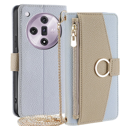 OPPO Find X7 5G Crossbody Phone Case with Litchi Texture Leather, Adjustable Kickstand, Card Slots, Zipper Purse, Makeup Mirror, and TPU Protection