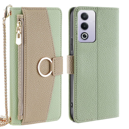 OPPO A3 Pro 5G India Crossbody Phone Case with Litchi Texture Leather, Adjustable Kickstand, Card Slots, Zipper Purse, Makeup Mirror, and TPU Protection