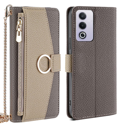 OPPO A3 Pro 5G India Crossbody Phone Case with Litchi Texture Leather, Adjustable Kickstand, Card Slots, Zipper Purse, Makeup Mirror, and TPU Protection