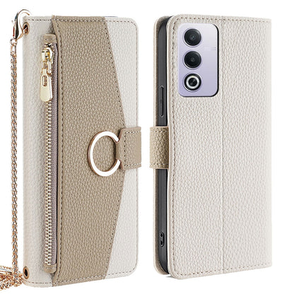 OPPO A3 Pro 5G India Crossbody Phone Case with Litchi Texture Leather, Adjustable Kickstand, Card Slots, Zipper Purse, Makeup Mirror, and TPU Protection