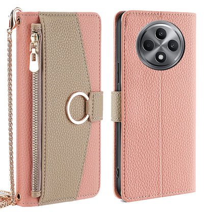 OPPO Reno12 F 5G Crossbody Phone Case with Litchi Texture Leather, Adjustable Kickstand, Card Slots, Zipper Purse, Makeup Mirror, and TPU Protection
