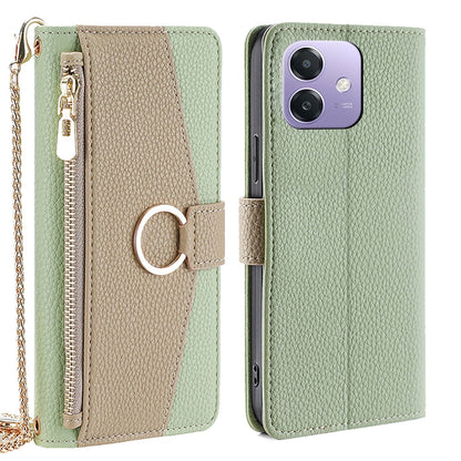 OPPO A3 5G India Crossbody Phone Case with Litchi Texture Leather, Adjustable Kickstand, Card Slots, Zipper Purse, Makeup Mirror, and TPU Protection