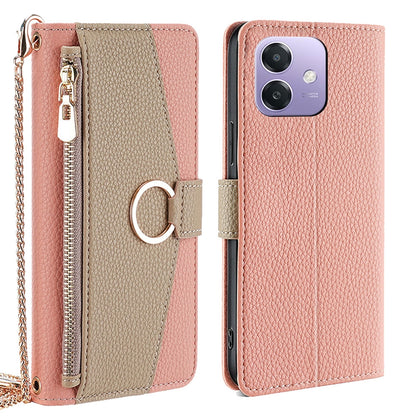 OPPO A3 5G India Crossbody Phone Case with Litchi Texture Leather, Adjustable Kickstand, Card Slots, Zipper Purse, Makeup Mirror, and TPU Protection
