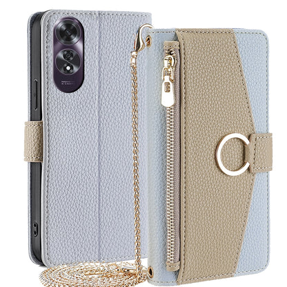 OPPO A60 4G Global Crossbody Phone Case with Litchi Texture Leather, Adjustable Kickstand, Card Slots, Zipper Purse, Makeup Mirror, and TPU Protection