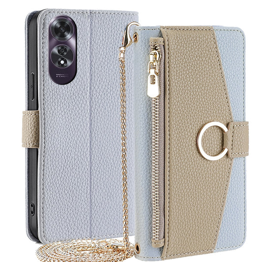 OPPO A60 4G Global Crossbody Phone Case with Litchi Texture Leather, Adjustable Kickstand, Card Slots, Zipper Purse, Makeup Mirror, and TPU Protection