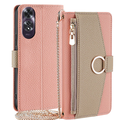 OPPO A60 4G Global Crossbody Phone Case with Litchi Texture Leather, Adjustable Kickstand, Card Slots, Zipper Purse, Makeup Mirror, and TPU Protection