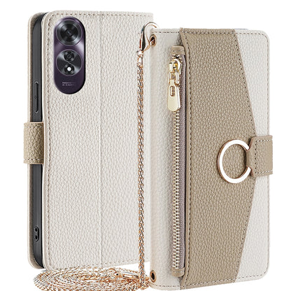OPPO A60 4G Global Crossbody Phone Case with Litchi Texture Leather, Adjustable Kickstand, Card Slots, Zipper Purse, Makeup Mirror, and TPU Protection