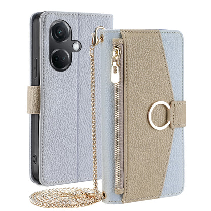 OnePlus Nord CE3 5G Crossbody Phone Case with Litchi Texture Leather, Adjustable Kickstand, Card Slots, Zipper Purse, Makeup Mirror, and TPU Protection