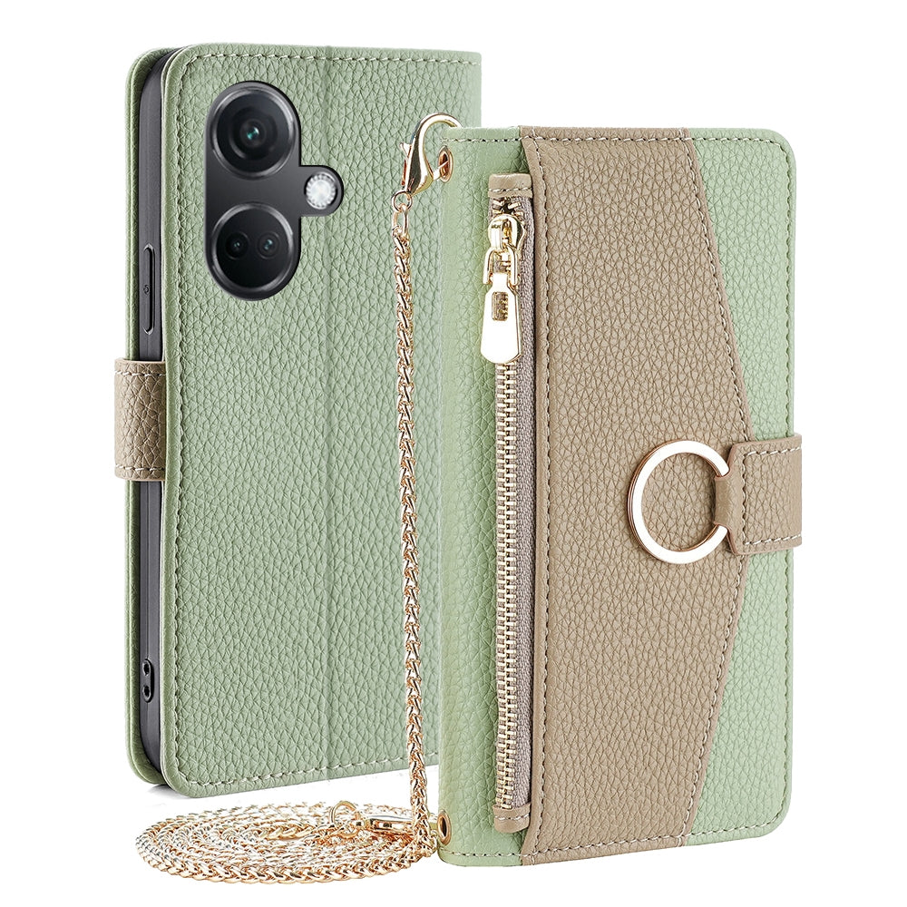 OnePlus Nord CE3 5G Crossbody Phone Case with Litchi Texture Leather, Adjustable Kickstand, Card Slots, Zipper Purse, Makeup Mirror, and TPU Protection