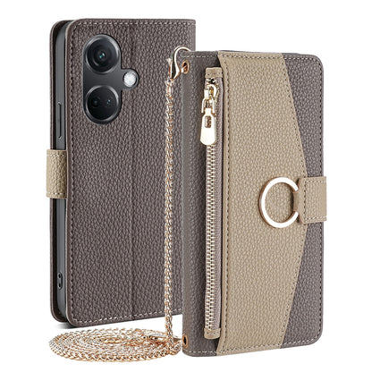 OnePlus Nord CE3 5G Crossbody Phone Case with Litchi Texture Leather, Adjustable Kickstand, Card Slots, Zipper Purse, Makeup Mirror, and TPU Protection