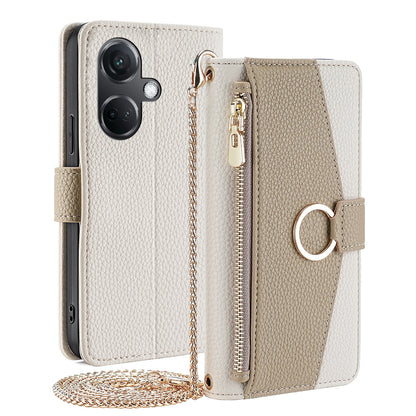 OnePlus Nord CE3 5G Crossbody Phone Case with Litchi Texture Leather, Adjustable Kickstand, Card Slots, Zipper Purse, Makeup Mirror, and TPU Protection