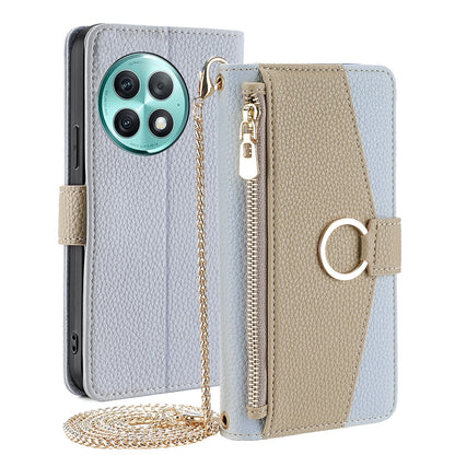 OnePlus Ace 2 Pro Crossbody Phone Case with Litchi Texture Leather, Adjustable Kickstand, Card Slots, Zipper Purse, Makeup Mirror, and TPU Protection