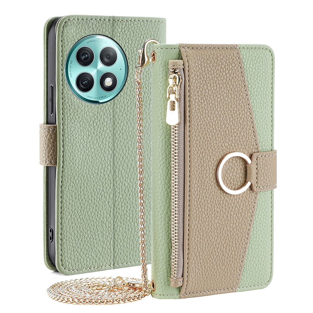 OnePlus Ace 2 Pro Crossbody Phone Case with Litchi Texture Leather, Adjustable Kickstand, Card Slots, Zipper Purse, Makeup Mirror, and TPU Protection