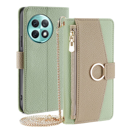 OnePlus Ace 2 Pro Crossbody Phone Case with Litchi Texture Leather, Adjustable Kickstand, Card Slots, Zipper Purse, Makeup Mirror, and TPU Protection