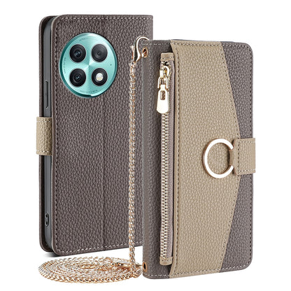 OnePlus Ace 2 Pro Crossbody Phone Case with Litchi Texture Leather, Adjustable Kickstand, Card Slots, Zipper Purse, Makeup Mirror, and TPU Protection