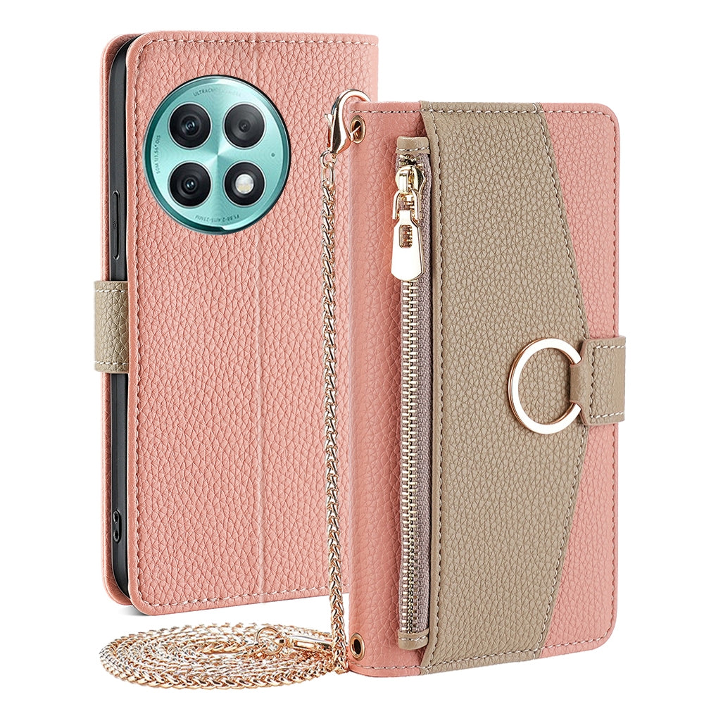 OnePlus Ace 2 Pro Crossbody Phone Case with Litchi Texture Leather, Adjustable Kickstand, Card Slots, Zipper Purse, Makeup Mirror, and TPU Protection