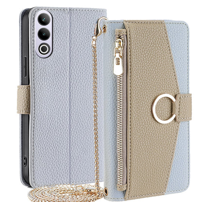 OnePlus Ace 3V 5G Crossbody Phone Case with Litchi Texture Leather, Adjustable Kickstand, Card Slots, Zipper Purse, Makeup Mirror, and TPU Protection