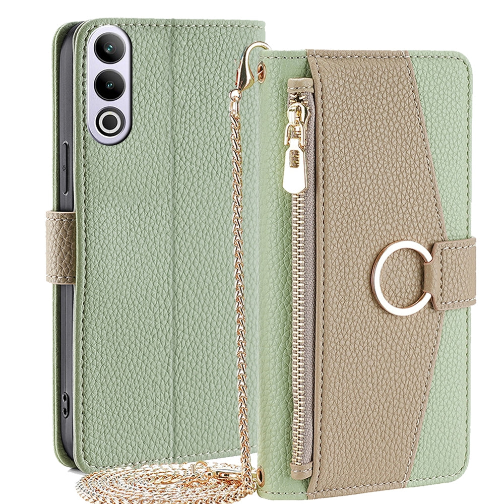 OnePlus Ace 3V 5G Crossbody Phone Case with Litchi Texture Leather, Adjustable Kickstand, Card Slots, Zipper Purse, Makeup Mirror, and TPU Protection