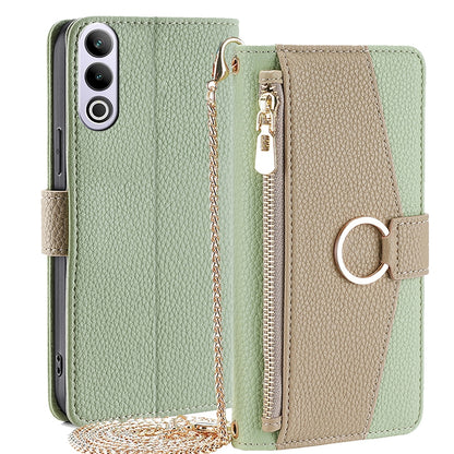 OnePlus Ace 3V 5G Crossbody Phone Case with Litchi Texture Leather, Adjustable Kickstand, Card Slots, Zipper Purse, Makeup Mirror, and TPU Protection