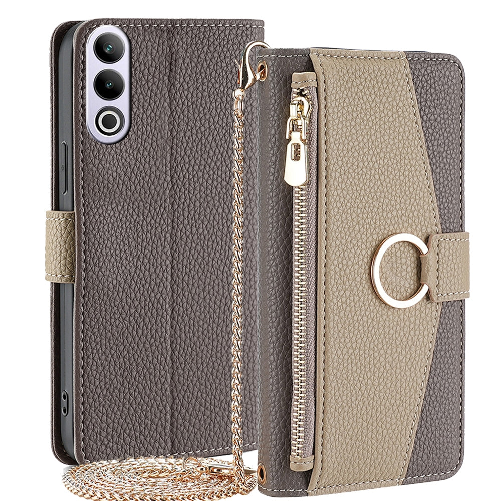 OnePlus Ace 3V 5G Crossbody Phone Case with Litchi Texture Leather, Adjustable Kickstand, Card Slots, Zipper Purse, Makeup Mirror, and TPU Protection