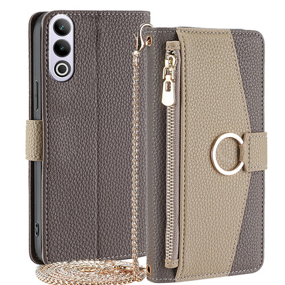 OnePlus Ace 3V 5G Crossbody Phone Case with Litchi Texture Leather, Adjustable Kickstand, Card Slots, Zipper Purse, Makeup Mirror, and TPU Protection