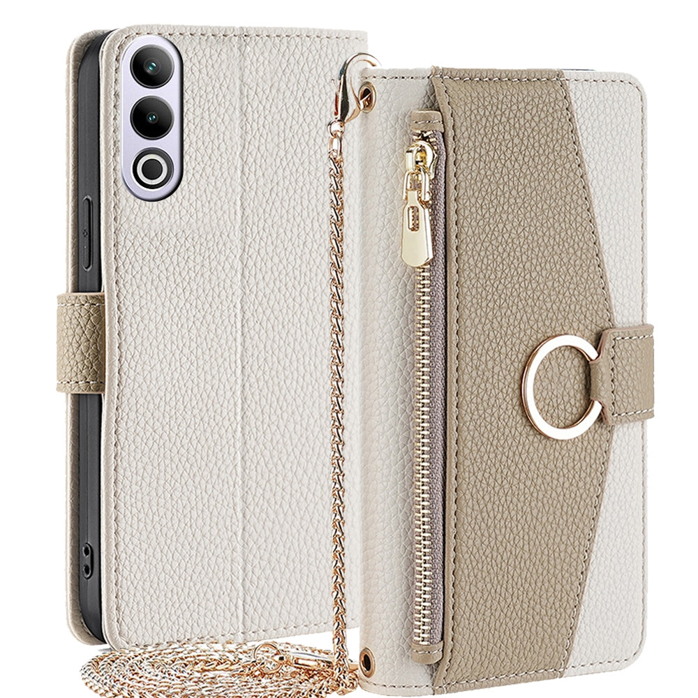 OnePlus Ace 3V 5G Crossbody Phone Case with Litchi Texture Leather, Adjustable Kickstand, Card Slots, Zipper Purse, Makeup Mirror, and TPU Protection