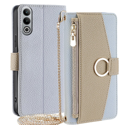 OnePlus Nord CE4 Crossbody Phone Case with Litchi Texture Leather, Adjustable Kickstand, Card Slots, Zipper Purse, Makeup Mirror, and TPU Protection