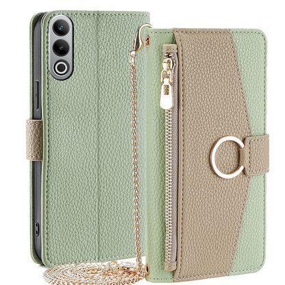 OnePlus Nord CE4 Crossbody Phone Case with Litchi Texture Leather, Adjustable Kickstand, Card Slots, Zipper Purse, Makeup Mirror, and TPU Protection