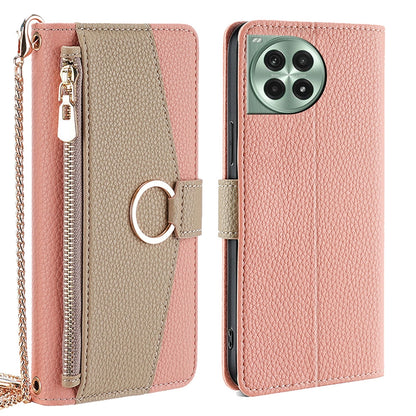 OnePlus Ace 3 Pro 5G Crossbody Phone Case with Litchi Texture Leather, Adjustable Kickstand, Card Slots, Zipper Purse, Makeup Mirror, and TPU Protection
