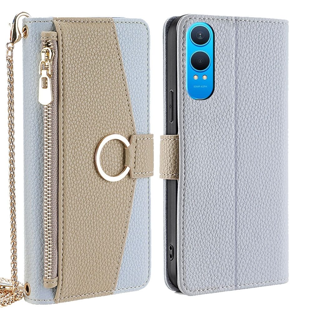 OnePlus Nord CE 4 Lite 5G Crossbody Phone Case with Litchi Texture Leather, Adjustable Kickstand, Card Slots, Zipper Purse, Makeup Mirror, and TPU Protection