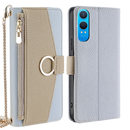 OnePlus Nord CE 4 Lite 5G Crossbody Phone Case with Litchi Texture Leather, Adjustable Kickstand, Card Slots, Zipper Purse, Makeup Mirror, and TPU Protection