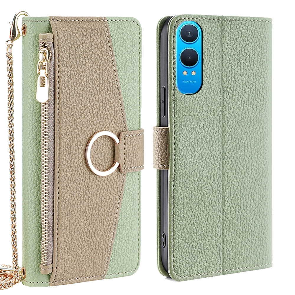 OnePlus Nord CE 4 Lite 5G Crossbody Phone Case with Litchi Texture Leather, Adjustable Kickstand, Card Slots, Zipper Purse, Makeup Mirror, and TPU Protection