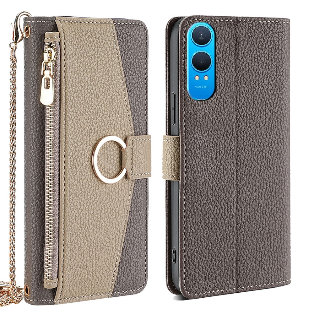 OnePlus Nord CE 4 Lite 5G Crossbody Phone Case with Litchi Texture Leather, Adjustable Kickstand, Card Slots, Zipper Purse, Makeup Mirror, and TPU Protection