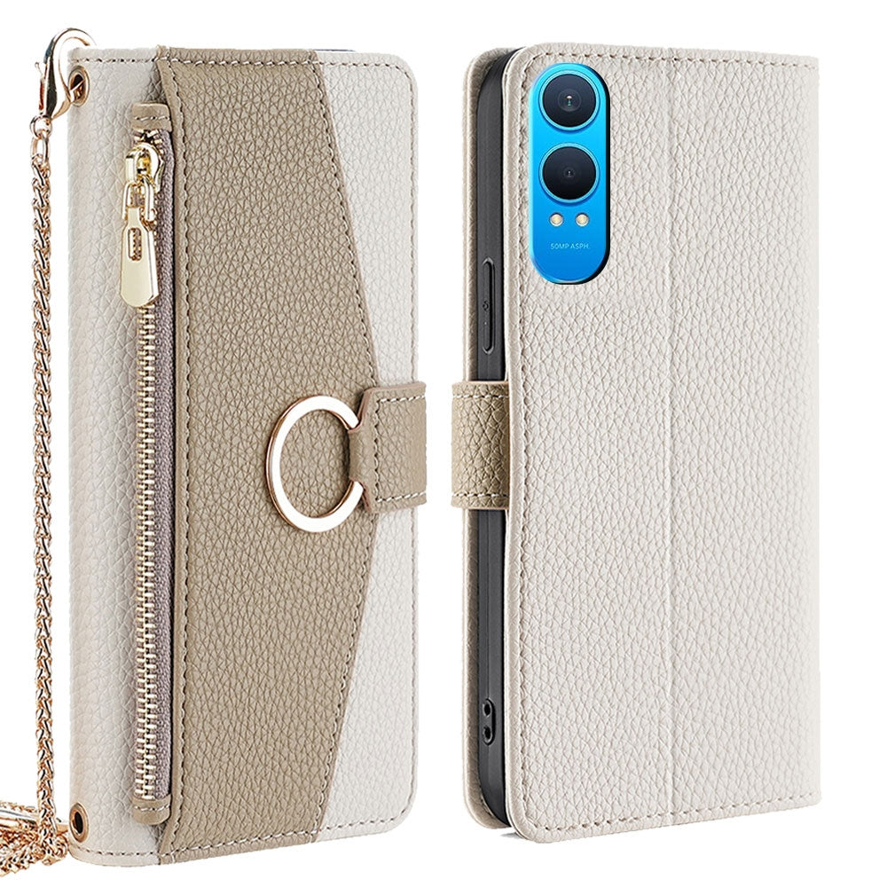 OnePlus Nord CE 4 Lite 5G Crossbody Phone Case with Litchi Texture Leather, Adjustable Kickstand, Card Slots, Zipper Purse, Makeup Mirror, and TPU Protection