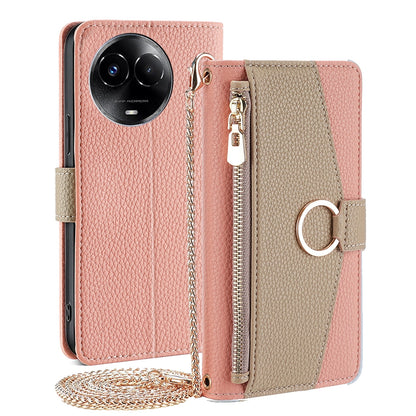 Realme 11 5G Global Crossbody Phone Case with Litchi Texture Leather, Adjustable Kickstand, Card Slots, Zipper Purse, Makeup Mirror, and TPU Protection