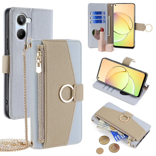 Realme 10 4G Crossbody Phone Case with Litchi Texture Leather, Adjustable Kickstand, Card Slots, Zipper Purse, Makeup Mirror, and TPU Protection
