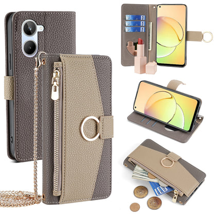 Realme 10 4G Crossbody Phone Case with Litchi Texture Leather, Adjustable Kickstand, Card Slots, Zipper Purse, Makeup Mirror, and TPU Protection