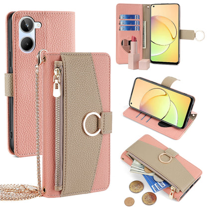 Realme 10 4G Crossbody Phone Case with Litchi Texture Leather, Adjustable Kickstand, Card Slots, Zipper Purse, Makeup Mirror, and TPU Protection
