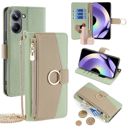 Realme 10 Pro 5G Crossbody Phone Case with Litchi Texture Leather, Adjustable Kickstand, Card Slots, Zipper Purse, Makeup Mirror, and TPU Protection
