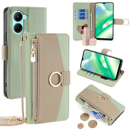 Realme C33 4G Crossbody Phone Case with Litchi Texture Leather, Adjustable Kickstand, Card Slots, Zipper Purse, Makeup Mirror, and TPU Protection