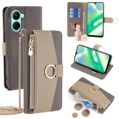 Realme C33 4G Crossbody Phone Case with Litchi Texture Leather, Adjustable Kickstand, Card Slots, Zipper Purse, Makeup Mirror, and TPU Protection