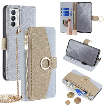 Realme Q3 Pro Carnival Crossbody Phone Case with Litchi Texture Leather, Adjustable Kickstand, Card Slots, Zipper Purse, Makeup Mirror, and TPU Protection