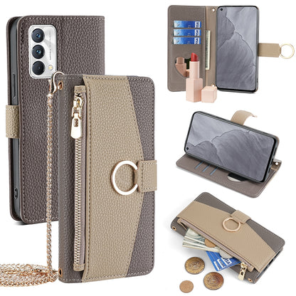 Realme GT Master Crossbody Phone Case with Litchi Texture Leather, Adjustable Kickstand, Card Slots, Zipper Purse, Makeup Mirror, and TPU Protection