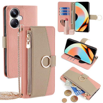 Realme 10 Pro+ 5G Crossbody Phone Case with Litchi Texture Leather, Adjustable Kickstand, Card Slots, Zipper Purse, Makeup Mirror, and TPU Protection