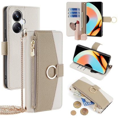 Realme 10 Pro+ 5G Crossbody Phone Case with Litchi Texture Leather, Adjustable Kickstand, Card Slots, Zipper Purse, Makeup Mirror, and TPU Protection